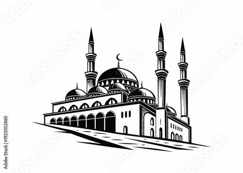 Large Dome Islamic Mosque Silhouette Vector – Arabic Ramadan Kareem Architecture Illustration