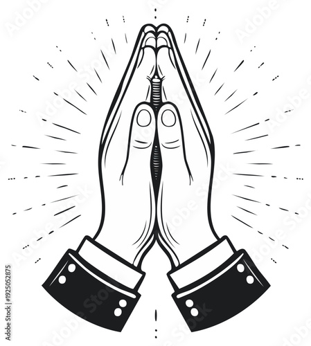 Praying Hands Engraving Style Illustration Human Hands in Prayer Gesture