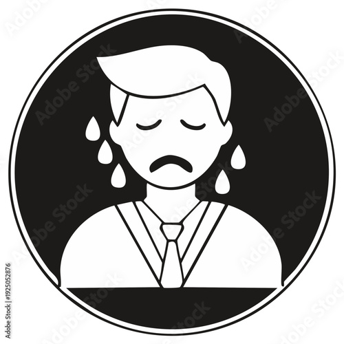 Sad business person with tears inside a circular frame