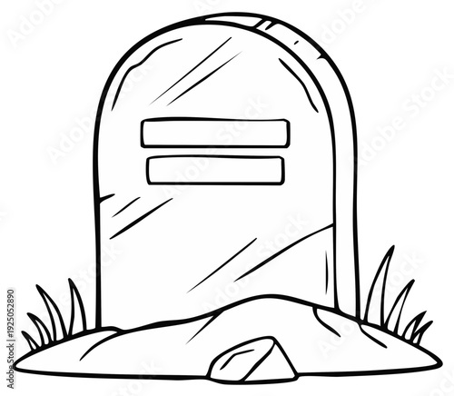 Simple Outline Drawing of a Gravestone with Two Horizontal Lines for Inscription