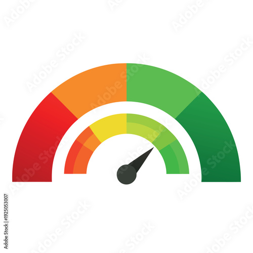 Colorful semicircle gauge icon with five segments 