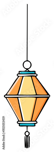 Stylized Hanging Lantern with Tassels:  A Warm, Geometric Glowing Ornament for Celebrations and Festive Occasions