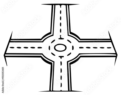 Graphic illustration of a road junction with a roundabout to streamline traffic flow and improve safety for vehicles