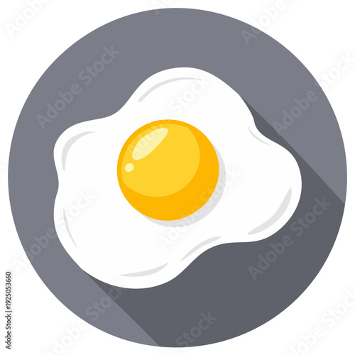 Vector illustration of a fried egg inside of a gray circle, food concept
