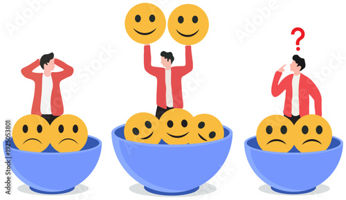 Business People with Happy and Sad Emoji Faces for Review Survey Vector Illustration [Converted].ai