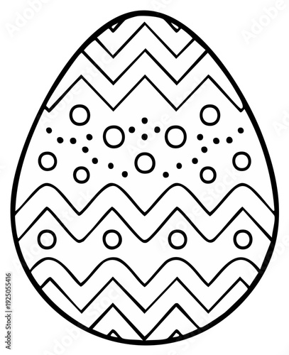 Easter egg outline with decorative zig zag and circle patterns for coloring