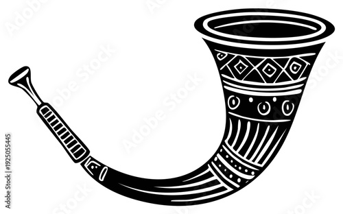 Tribal Horn with Geometric Patterns Decorative Wind Instrument