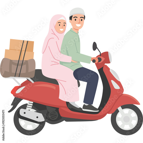 Muslim People Going Back Home by Motorbike