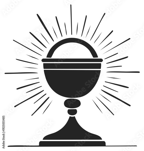Silhouette of a chalice with radiating lines, symbol of faith, religious icon