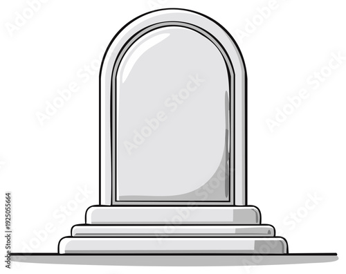 Blank Stone Gravestone Monument with Arch Top on Pedestal