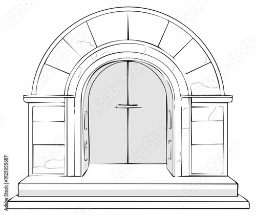 Grand Archway Entrance with Stone Detail and Double Doors