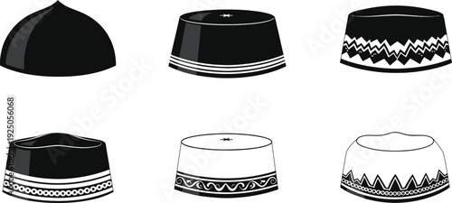 Collection of traditional headwear designs featuring various patterns and styles