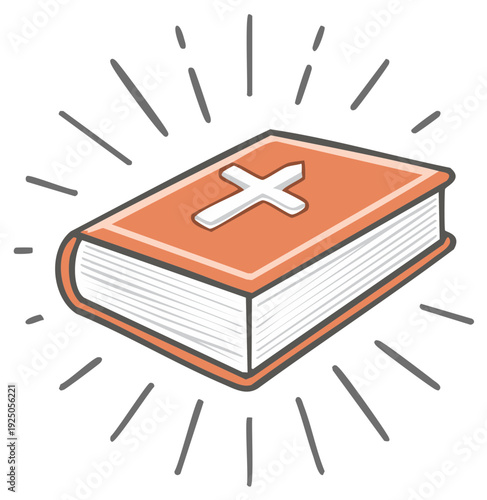 Illustrated Holy Bible glowing with divine light and a prominent cross symbol