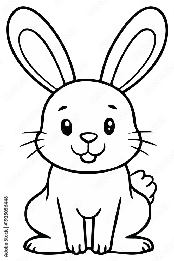 Obraz premium Outline illustration of a cute bunny smiling, with long ears and whiskers.