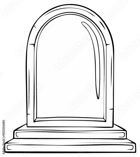 Simple Arched Gravestone Outline Drawing with Stepped Base for Memorial or Halloween Design