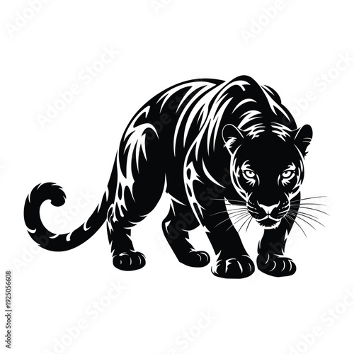 Leopard crouching ready to pounce Vector, Silhouette, Illustration