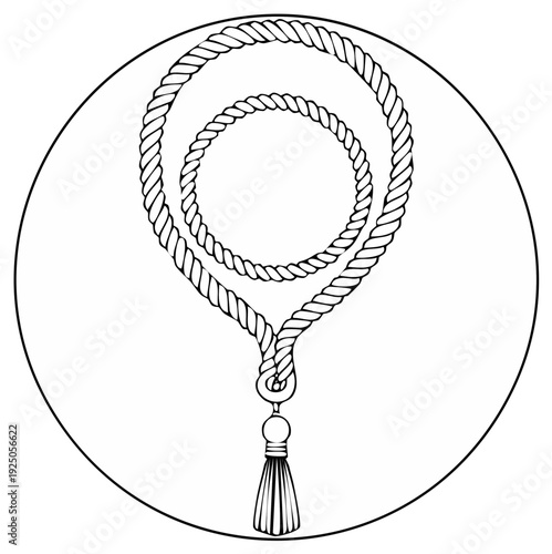Abstract rope circle with a decorative tassel in a white circle