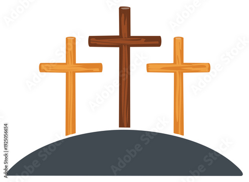 Three Wooden Crosses on a Hilltop Symbol of Faith and Sacrifice