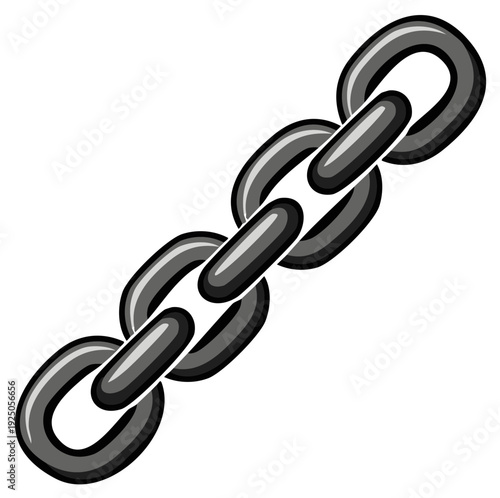 Close up of a strong industrial metal chain with interlocking links in a diagonal perspective