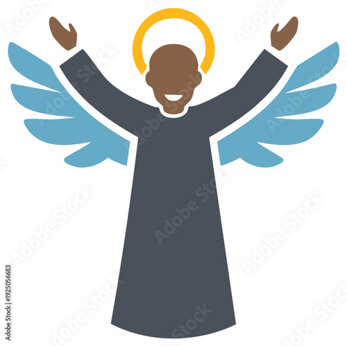 Joyful Black angel with halo and wings raised in praise spiritual icon