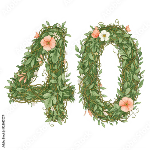 Floral forty number forty made of leaves and flowers