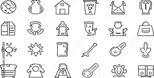 Baby Care, Toys, Food, Clothing and Nursery Line Icon Set for Parenting, Childcare and Infant Products Design