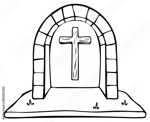 Stone Archway with Cross Inside Religious Symbol Entrance
