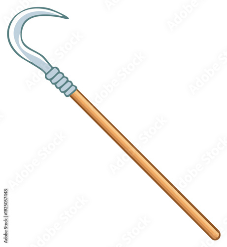 Cartoon Illustration of a Shepherds Crook or a Heqa Scepter with Silver Hook and Long Wooden Staff