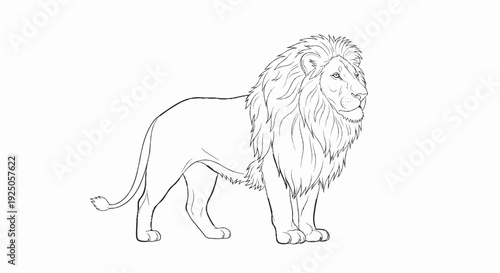 A majestic male lion drawn with bold, sketchy lines, standing confidently