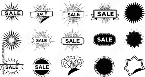 Various graphic sale discount promotion labels and starbursts