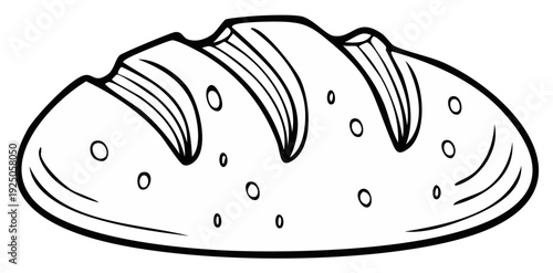 Fresh baked bread loaf with crust vector illustration for coloring book