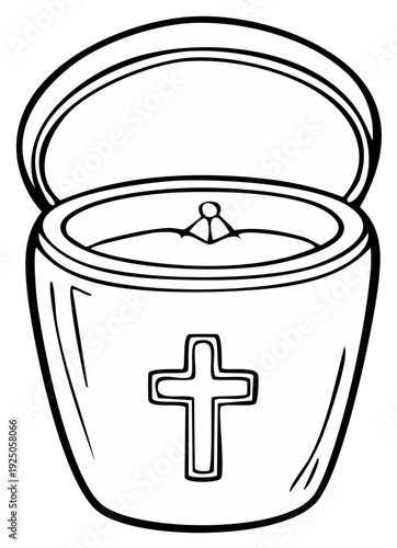 Religious urn with cross symbol for memorial or cremation services