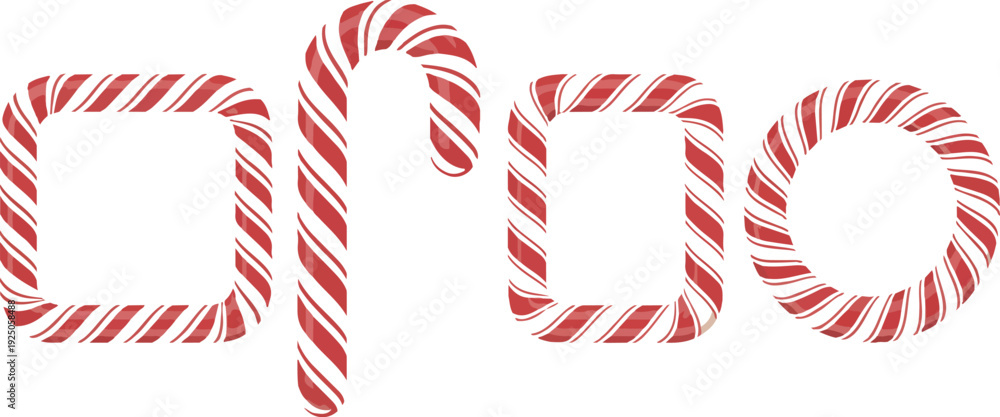Fototapeta premium Striped Candy Frame Vector Set Christmas Sweet Shapes