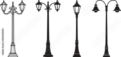 Classic Street Light Pole Icon Collection Vector