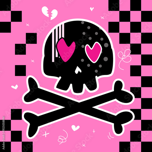 seamless emo pattern with skulls with black and pink