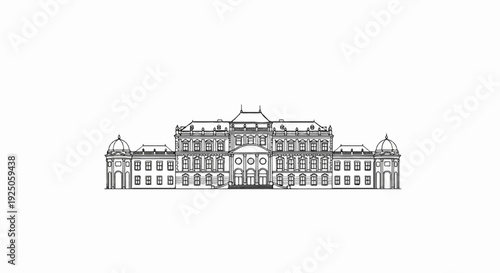 Ornate historic building with symmetrical facade, multiple windows, and domed structures