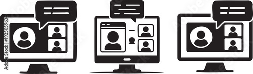Set of modern video conferencing and online meeting icons for web design and digital communication