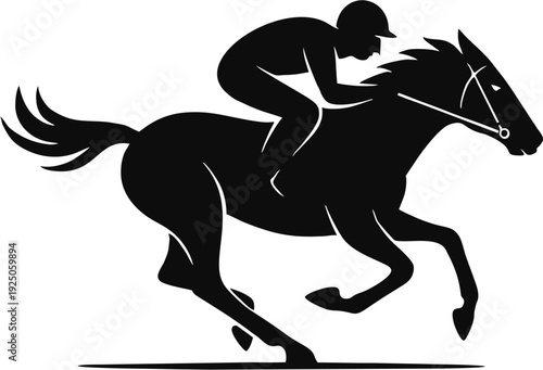 Horse and Jockey Racing Silhouette Vector Illustration on White Background