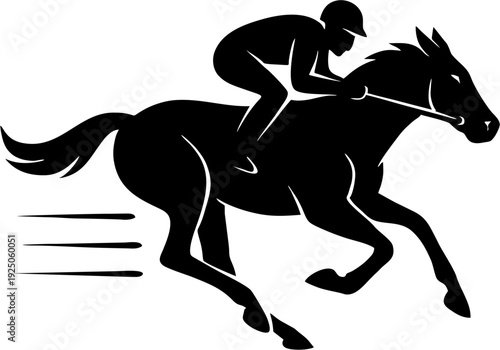 Horse and Jockey Racing Silhouette Vector Illustration on White Background