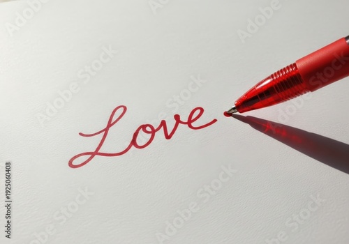 The word Love written in cursive with a red pen