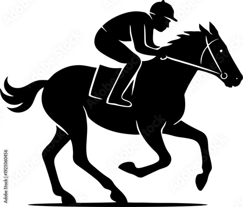 Horse and Jockey Racing Silhouette Vector Illustration on White Background