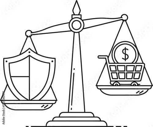 Concept illustrating the necessary balance between consumer financial protection and secure online shopping transactions symbolized by a scale.