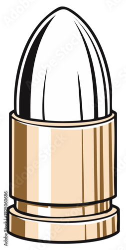 Single bullet illustration with metallic cartridge and pointed tip ammunition concept