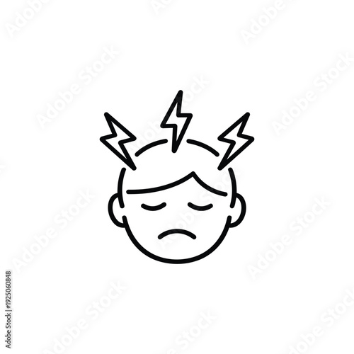 Influenza headache icon black and white vector illustration of sick person with migraine symptoms flu fever and head pain