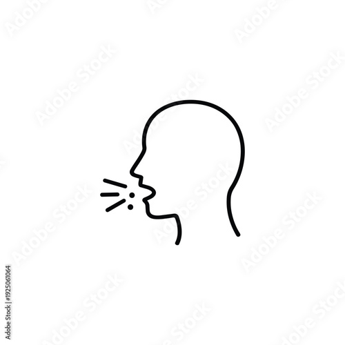 Influenza cough icon black and white line art human profile spreading flu virus respiratory infection vector illustration