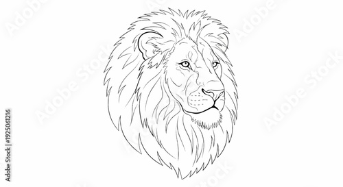 Line art portrait of a majestic lion's head with flowing mane