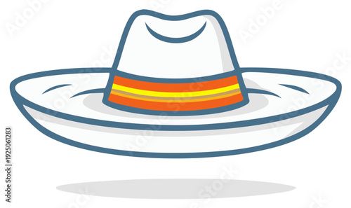 Cartoon-style illustration of a white hat with orange, yellow and gold band