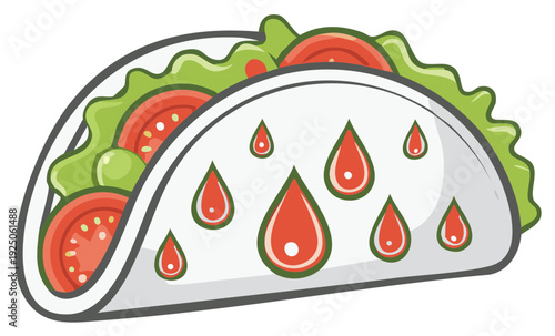 Delicious Cartoon Taco Filled With Fresh Lettuce Tomato and Other Toppings in a Fun Style
