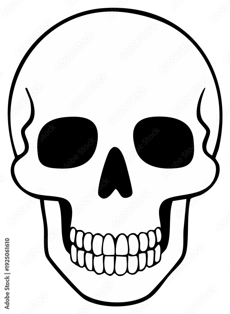Fototapeta premium Simple Human Skull Illustration In Black And White Line Art With Black Eye Sockets