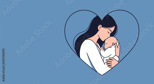 Mother holding newborn baby in heart.